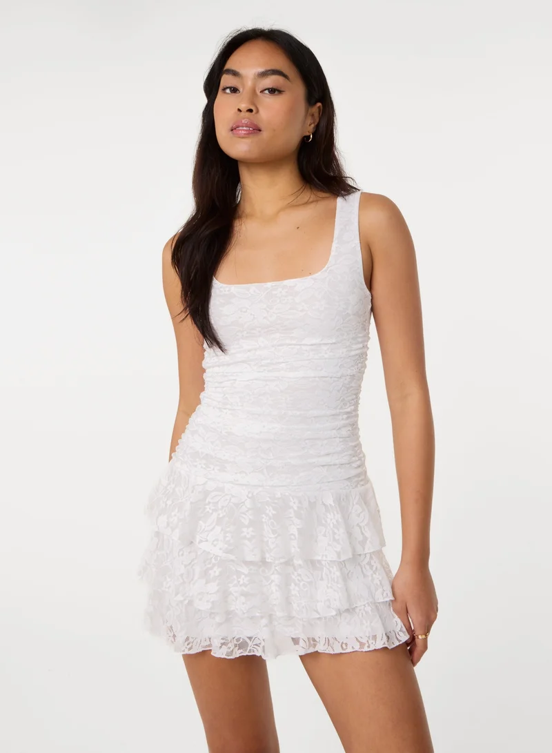 بينك فانيلا Lace Square Neck Dress